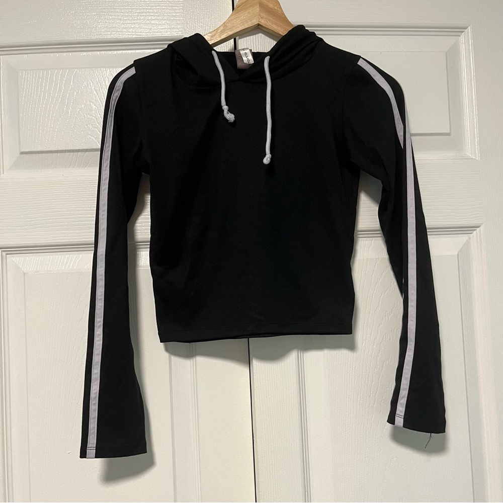 *Free with Purchase* Black Cropped Hoodie with White Sleeve Stripes